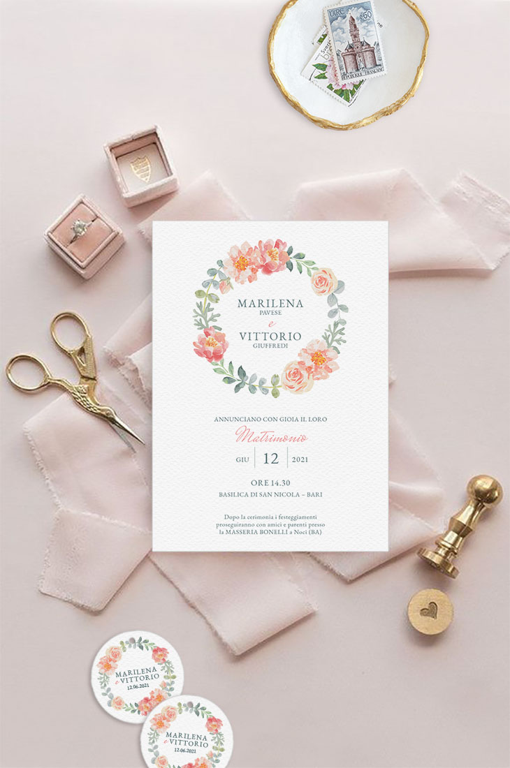 Invito di matrimonio personalizzabile modello PEONIA