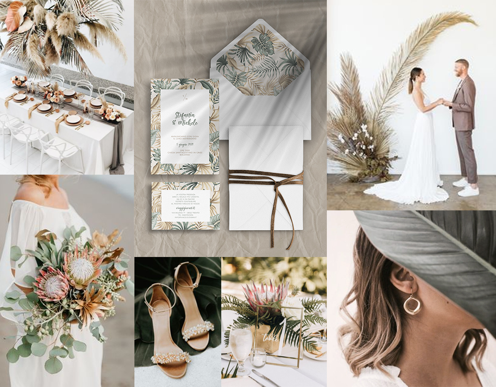 Moodboard per matrimonio moderno e tropical