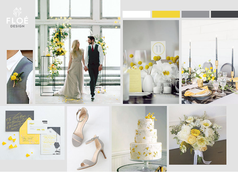 Moodboard matrimonio giallo e grigio
