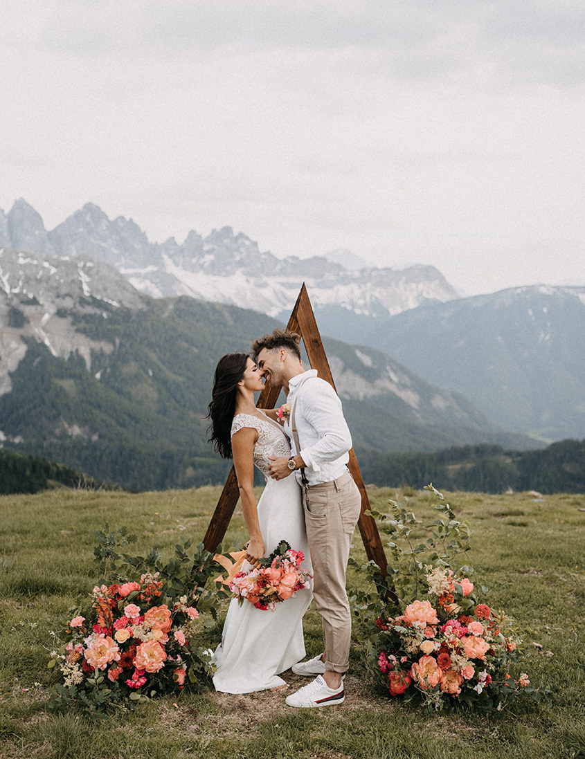 Dolomites Elopement with floral arch