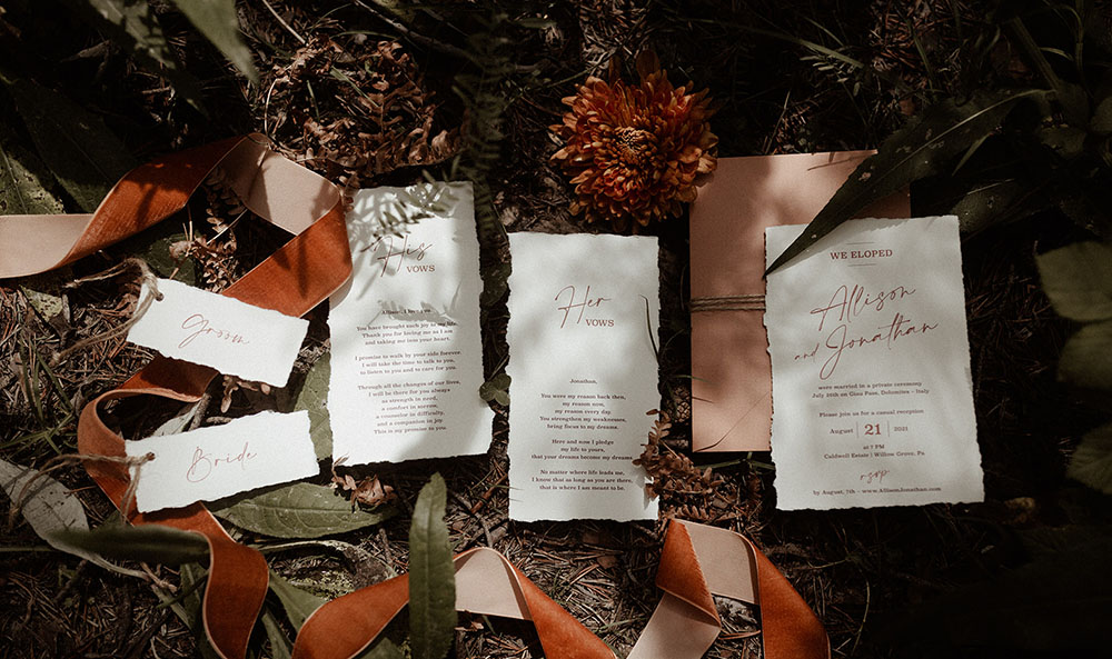 Dolomites elopement: Invitation and Stationery