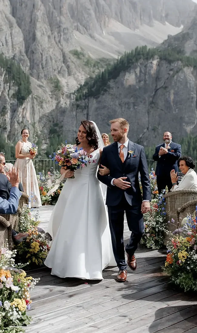 Dolomites Wedding with wildflowers at Kolfuschgerhof
