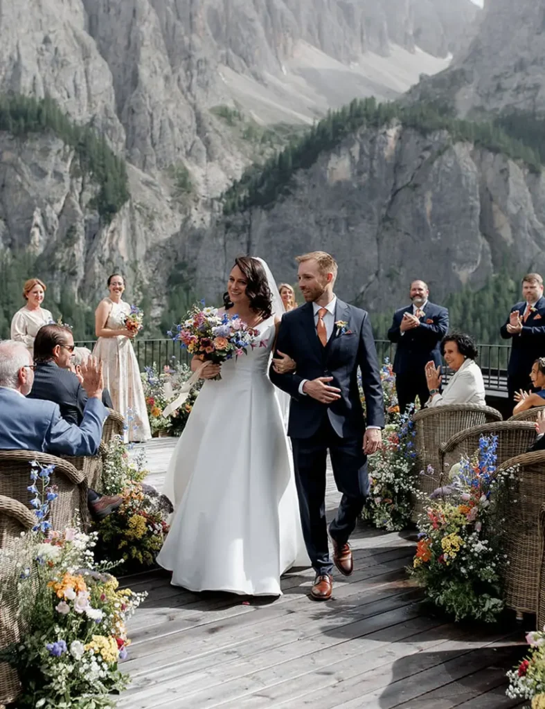 Dolomites Wedding with wildflowers at Kolfuschgerhof