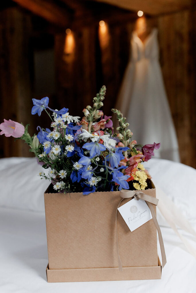 Dolomites Wedding at Kolfuschgerhof with wild flowers