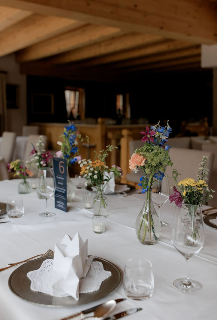 Dolomites Wedding at Kolfuschgerhof with wild flowers