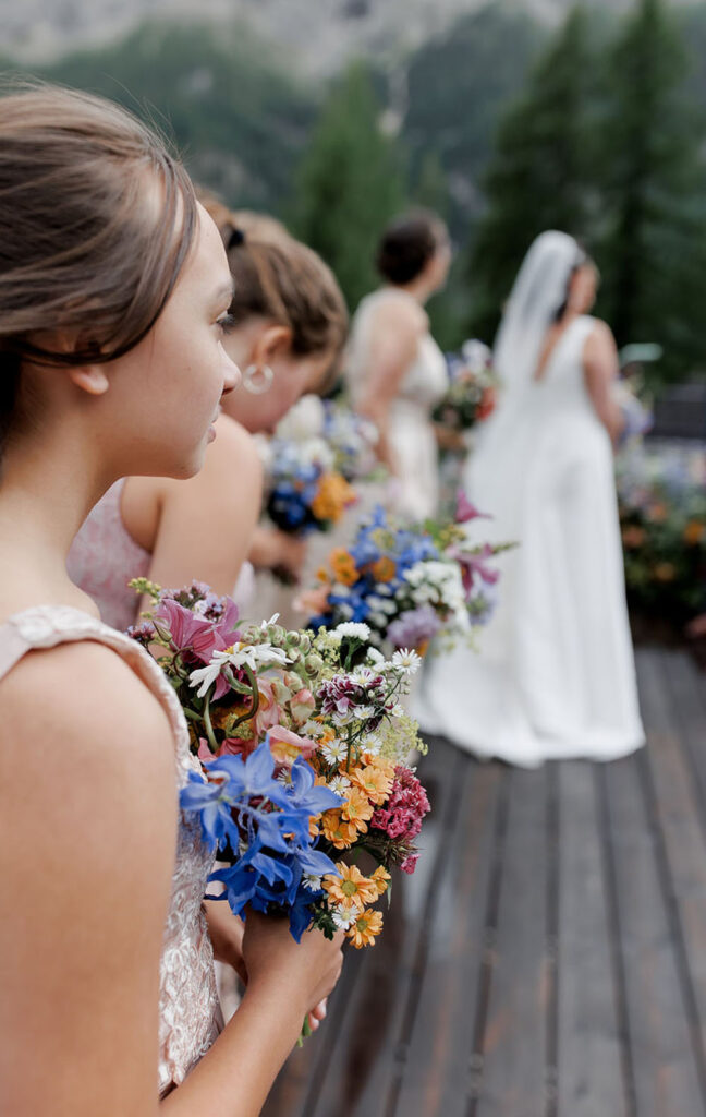 Summer wedding at Kulfuschgerhof, Dolomites, with wild flowers