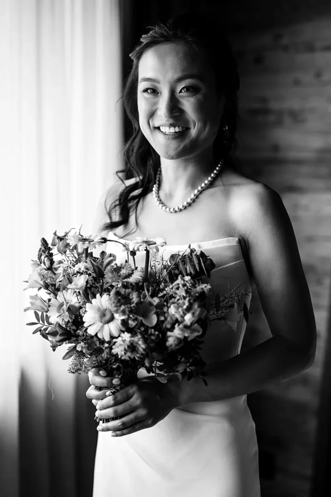 Wedding in the Dolomites with wildflowers - getting ready at Kolfuschgerhof