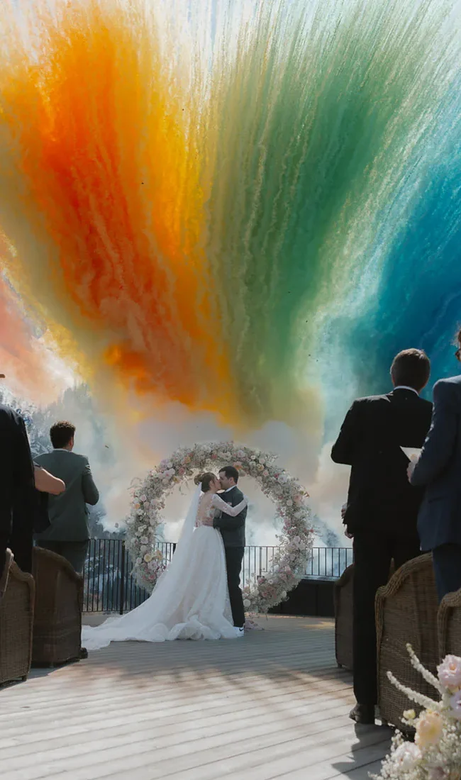 Color explosion for this joyful winter wedding in the Dolomites